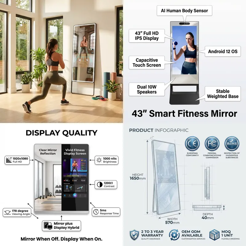 Your Health Wellness - 43인치 HD 피트니스 스마트 미러로 당신의